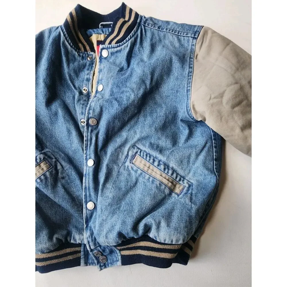 Old Navy VNTG denim Jacket Childs 8 Varsity Bomber Coat Cotton Denim Button